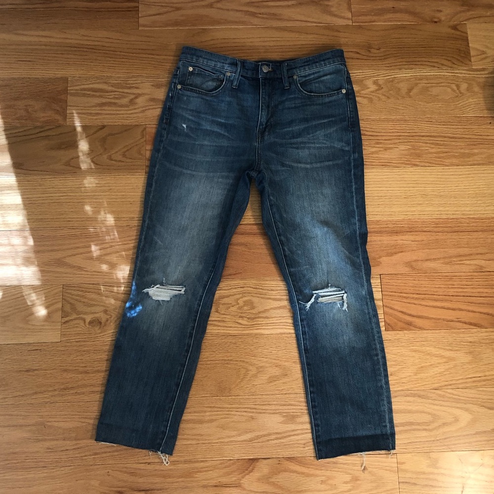 Madewell High-Rise Slim Crop Boyjean: Ripped Knee